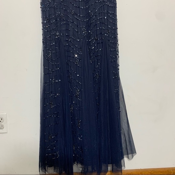 Aidan Mattox Sequin v-neck & back mermaid navy full length evening dress 8 women - Picture 4 of 10